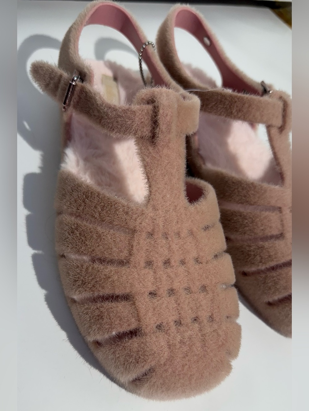 NWOT Melissa Anthropologie Possession Warm Pink Fuzzy Sandals - Picture 6 of 15